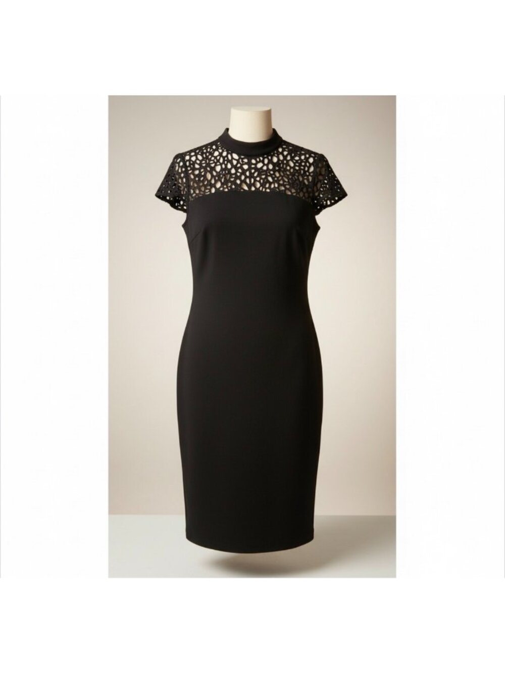 Black Dress Bisou Bisou Michele Bohbot size 10 With Laser-Cut Lace Back Zipper